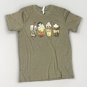 Halloween Horror Coffee Graphic Tee Ghostface Freddy Krueger Chucky Shirt Size L